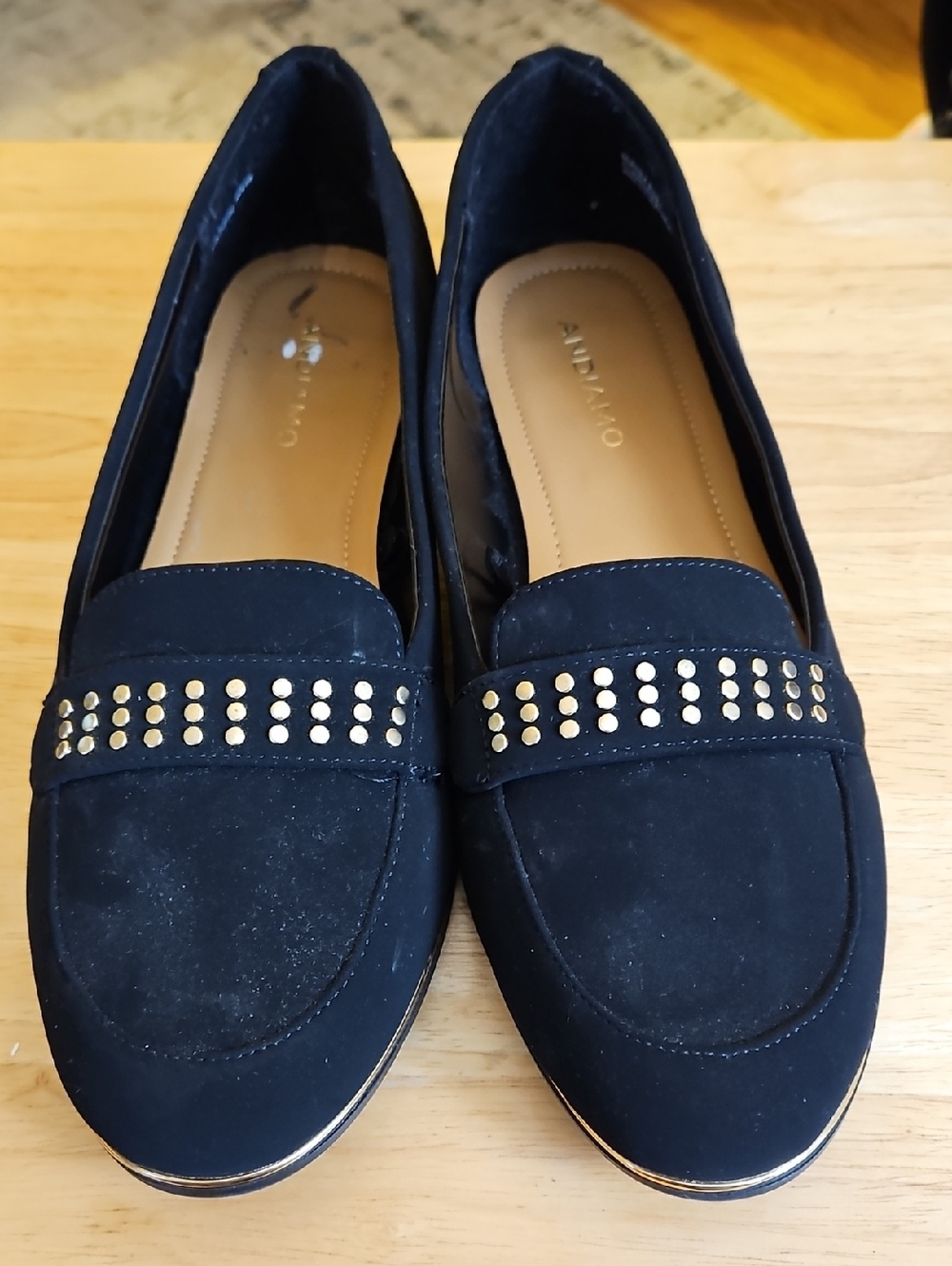 ANDIAMO Women's Black Studded Suede Loafers flats Shoes - 9.5